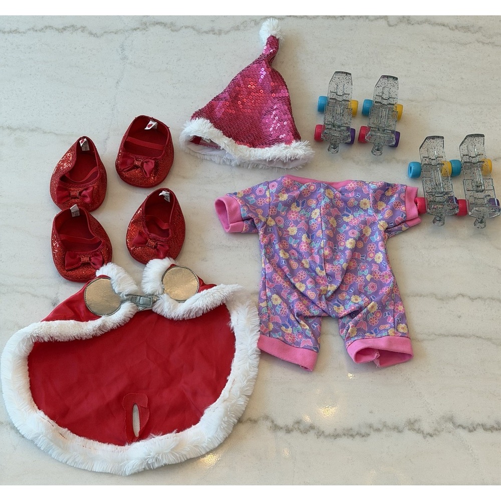 Build A Bear Lot of Clothes And Shoes Sparkle Red Shoes Roller Skates Christmas